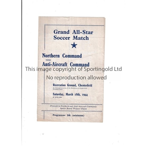 62 - NORTHERN COMMAND V ANTI AIRCRAFT COMMAND 1944   Programme for the Inter Services game at Chesterfiel... 
