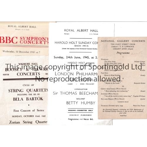 89 - WARTIME CONCERT PROGRAMMES        Eight programmes for concerts 1944-1946. National Gallery - Fleet ... 