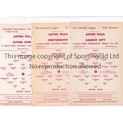 1374 - ASTON VILLA     Three single card programmes for FA Youth Cup ties in season 1958/9 v Birmingham, We... 