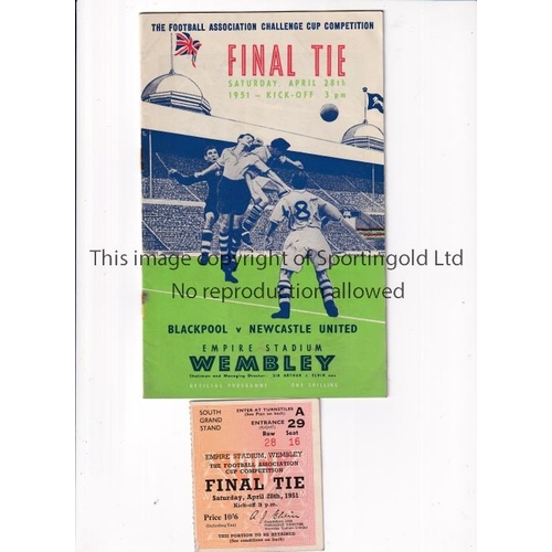 1388 - 1951 FA CUP FINAL       Programme and seat ticket for Blackpool v Newcastle United, Programmes has s... 