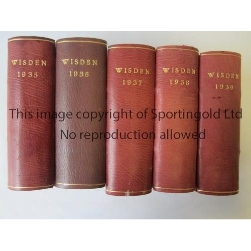 1493 - CRICKET WISDENS   Five rebinds of original softback John Wisden Cricketers' Almanacks for 1935,1936,... 