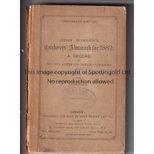 1497 - CRICKET WISDEN        Original brown paper back 1882 John Wisden & Co Ltd Alamanack. Lacks inner fro... 