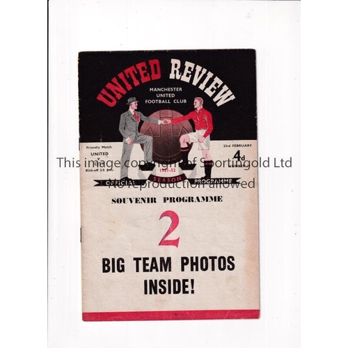 17 - MANCHESTER UNITED     Programme for the home Friendly v Manchester City 23/2/1952, small writing on ... 