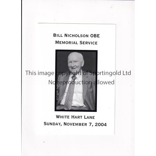 195 - TOTTENHAM HOTSPUR / BILL NICHOLSON     Order of Service for the Bill Nicholson Memoraila Service at ... 