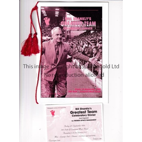 196 - LIVERPOOL / BILL SHANKLY      Menu and ticket for Bill Shankly's Great Team Celbratory Dinner at the... 