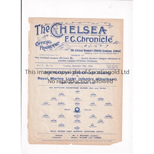 29 - NEUTRAL AT CHELSEA 1909     Single sheet programme for the Army Cup tie 2nd Battalion Coldstream Gua... 