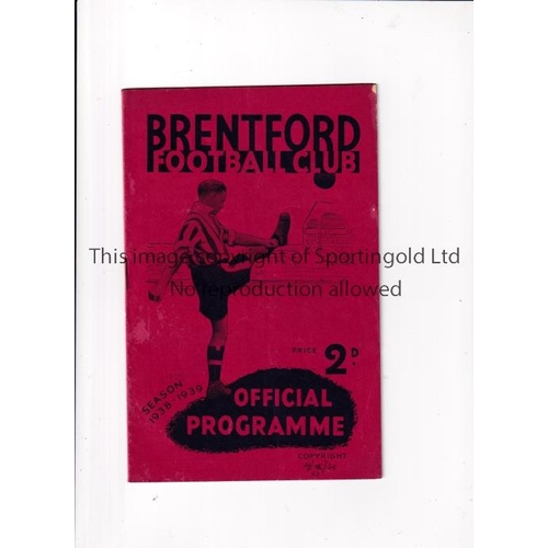 341 - LIVERPOOL     Programme for the away League match v Brentford 19/11/1938, very slight wear.    Gener... 