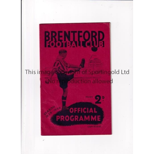 348 - BRENTFORD     Programme for the home FA Cup tie v Newcastle United 7/1/1939.     Generally good