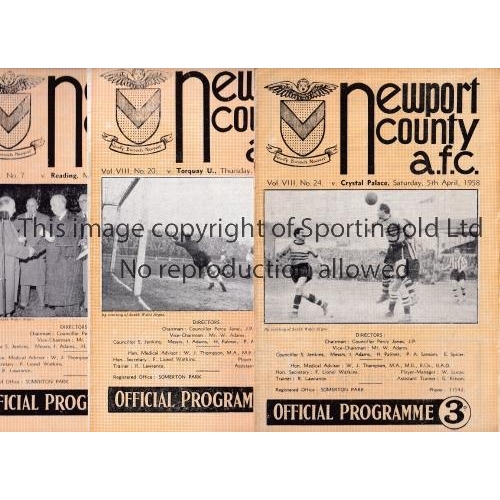 36 - NEWPORT COUNTY     Nineteen home programmes: 6 X 1957/8 including Spandau Friendly, 6 X 1958/9 and 7... 