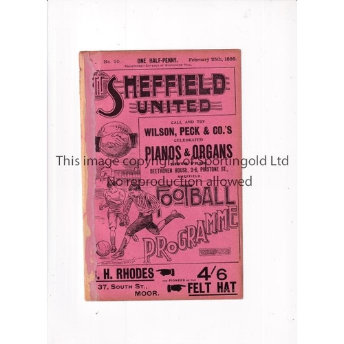 37 - SHEFFIELD UNITED V BRADFORD 1899      Home programme for United Reserves v Bradford 25/2/1899 in the... 