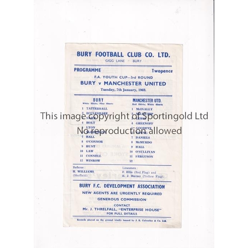 384 - MANCHESTER UNITED      Programme for the away Youth Cup tie v Bury 7/1/1969, very slight horizontal ... 