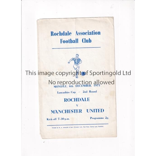 386 - MANCHESTER UNITED     Programme for the away Lancashire Cup tie v Rochdale 6/12/1971, horizontal cre... 