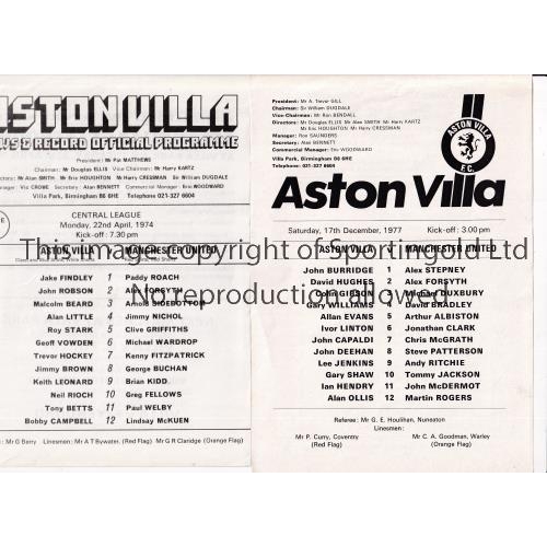 388 - MANCHESTER UNITED     Two single sheet programmes for away Central League matches v Aston Villa 22/4... 