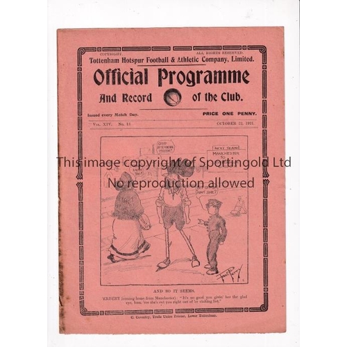 406 - TOTTENHAM HOTSPUR        Programme for the home League match v Liverpool 22/10/1921.    Generally go... 