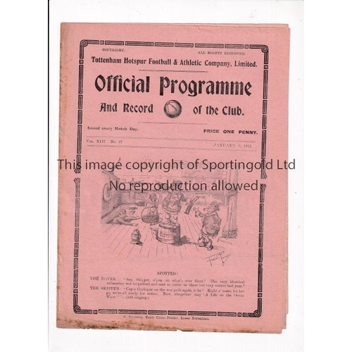 407 - TOTTENHAM HOTSPUR        Programme for the home FA Cup tie v Bristol Rovers 8/1/1921, slight ageing ... 