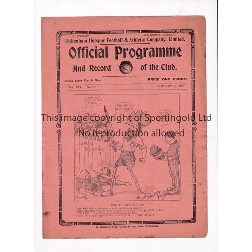 411 - TOTTENHAM HOTSPUR        Programme for the home London Combination match v Brentford 14/1/1922.    G... 