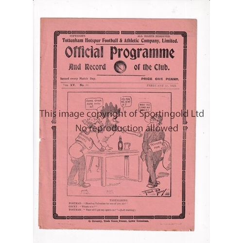 413 - TOTTENHAM HOTSPUR        Programme for the home League match v Bolton Wanderers 17/2/1923    General... 