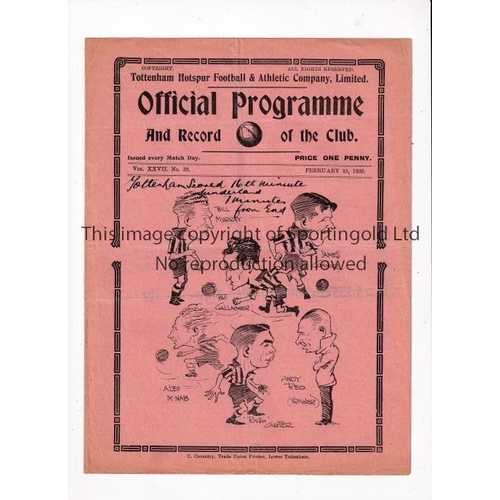 417 - TOTTENHAM HOTSPUR       Programme for the home League match v Sunderland 23/2/1935, writing on the c... 