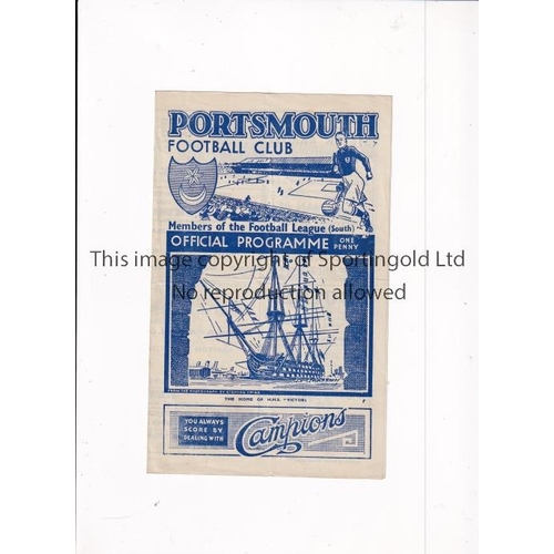 48 - PORTSMOUTH V READING 1945    Programme for the FL South Cup tie at Portsmouth 10/2/1945, slightly cr... 