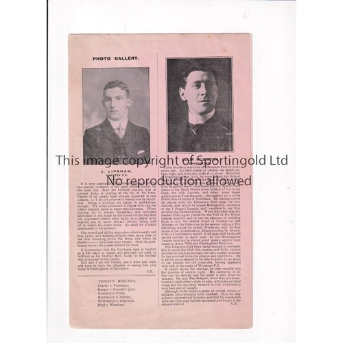 505 - CHESTER V TRANMERE ROVERS 1908      Programme for the Lancashire Combination match at Chester 26/12/... 