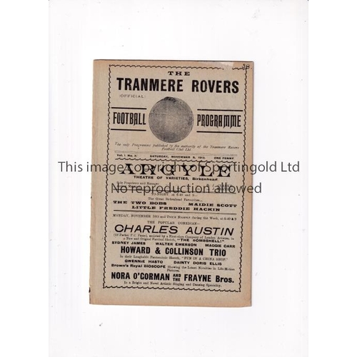 506 - TRANMERE ROVERS V PRESCOT NOMADS 1913     Programme for the West Cheshire League match at Tranmere 8... 