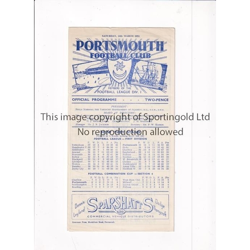 53 - TOTTENHAM HOTSPUR    Programme for the away League match v Portsmouth 24/3/1951 in their Championshi... 