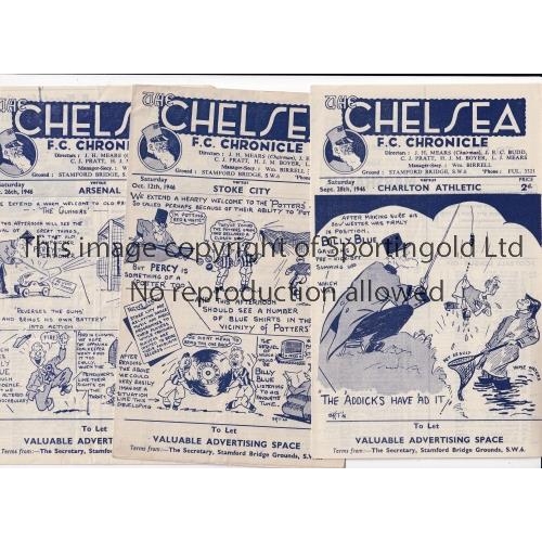 575 - CHELSEA     Eleven home programmes for season 1946/7 v Charlton, Stoke, Arsenal, Brentford, Preston,... 