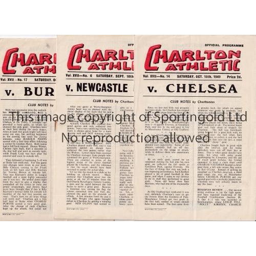 586 - CHARLTON ATHLETIC    Eleven home programmes for season 1949/50 v Chelsea, Newcastle, Burnley, Liverp... 