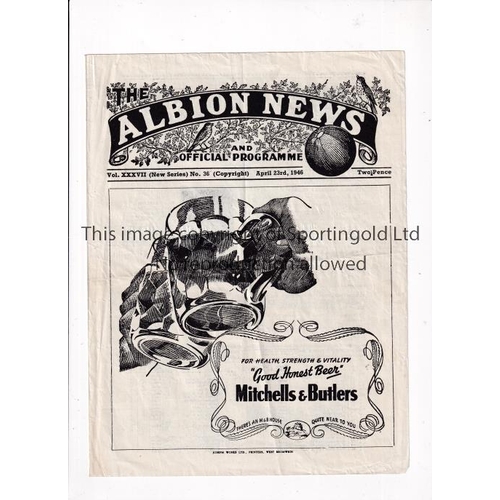 592 - 1946 WEST BROMWICH ALBION V WOLVES   Programme  for the FL South match at Albion 23/4/1946, slight f... 