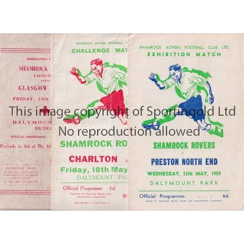 606 - SHAMROCK ROVERS   Three programme for the home Friendlies v Celtic 13/5/55, tape on the spine, Charl... 