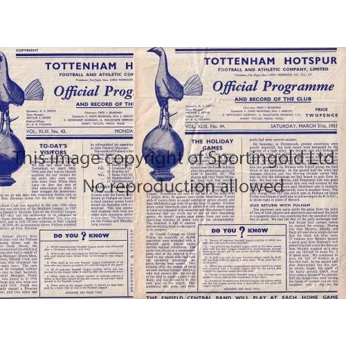 608 - 1950/1 TOTTENHAM HOTSPUR      Eight home programmes for Tottenham's Championship winning season agai... 