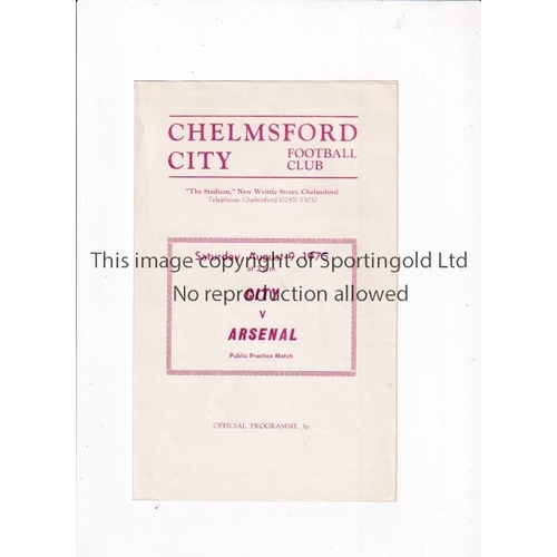 630 - ARSENAL     Programme for the away Friendly v Chelmsford City 9/8/1975.    Good