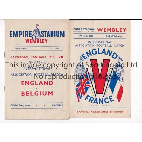 642 - ENGLAND      Two home programmes v Belgium 19/1/1946 and France 26/5/1945, horizontal fold.    Gener... 