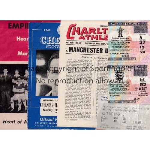 652 - MANCHESTER UNITED      Thirteen away programmes and tickets for the 1983, 1985 FA Cup Finals and 200... 