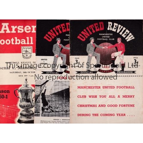 654 - MANCHESTER UNITED V ARSENAL     Eight programmes. At United, 49/50, 50/1 FA Cup, 53/4 split spine, 5... 