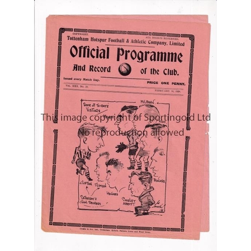 659 - TOTTENHAM HOTSPUR      Programme for the home FA Cup tie v Chesterfield 16/2/1938, very slightly wor... 