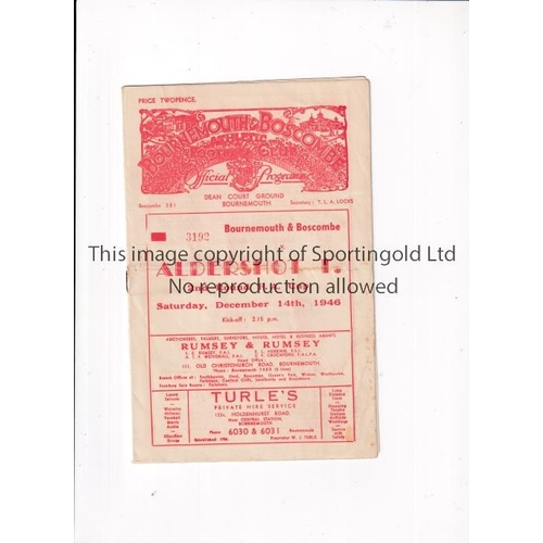 665 - BOURNEMOUTH        Programme for the home FA Cup tie v Aldershot 14/12/1946, horizontal fold.    Gen... 