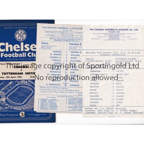 670 - CHELSEA V TOTTENHAM HOTSPUR      Five programme for Combination matches at Chelsea 58/9, 59/0, 65/6 ... 