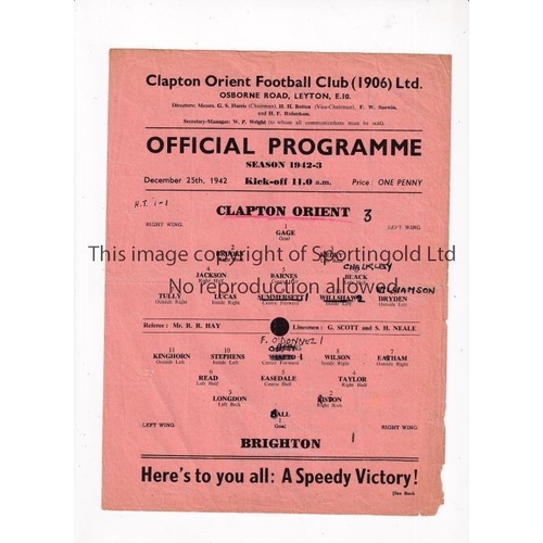 673 - CLAPTON ORIENT V BRIGHTON 1942    Single sheet programme for the FL South match at Clapton 25/12/194... 