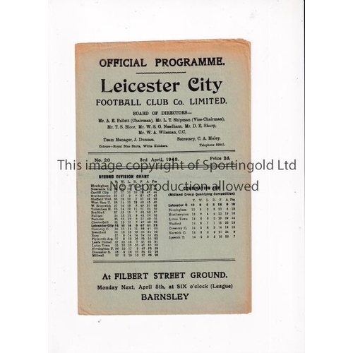 678 - LEICESTER CITY V MILLWALL 1948      Programme for the League match at Leicester 3/4/1948.    General... 