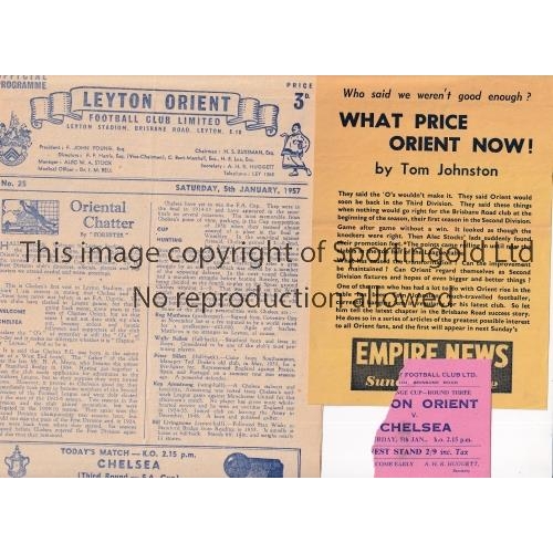 680 - CHELSEA      Programme, Empire News insert and ticket for the away FA Cup tie v Leyton Orient 5/1/19... 