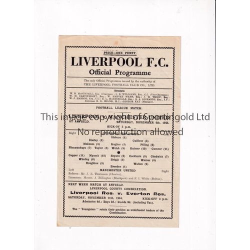 683 - LIVERPOOL V MANCHESTER UNITED 1944      Single sheet programme for the FL North match at Liverpool 4... 