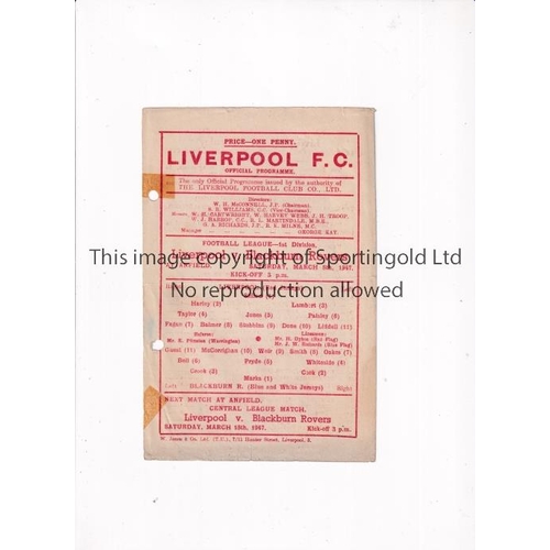 685 - LIVERPOOL     Single sheet Fuel Emergency issue programme for the home League match v  Blackburn 8/3... 