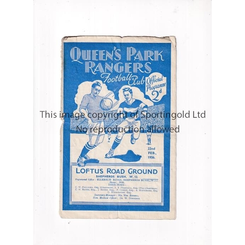 702 - QPR V NOTTS. COUNTY 1936         Programme for the League match at Rangers 22/2/1936, folded, splits... 