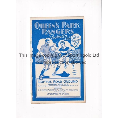 703 - QPR V CRYSTAL PALACE 1936     Programme for the London Combination match at Rangers 14/3/1936, ex-bi... 