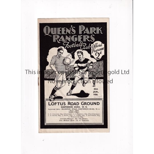 704 - QPR V SWINDON TOWN 1936      Programme for the League match at Rangers 25/1/1936, with a King George... 