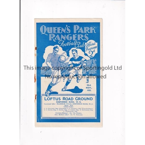 705 - QPR V CRYSTAL PALACE 1935     Programme for the League match at Rangers 23/11/1935, staple rusted aw... 