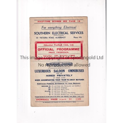 707 - ALDERSHOT V QPR 1936         Programme for the League match at Aldershot 18/1/1936, slightly creased... 