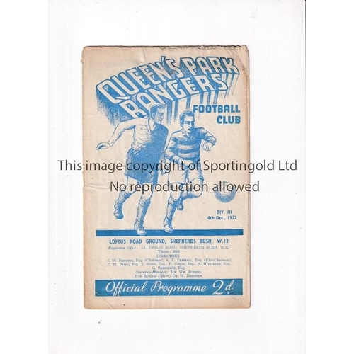 715 - QPR V EXETER CITY 1937         Programme for the League match at Rangers 4/12/1937, horizontal fold,... 