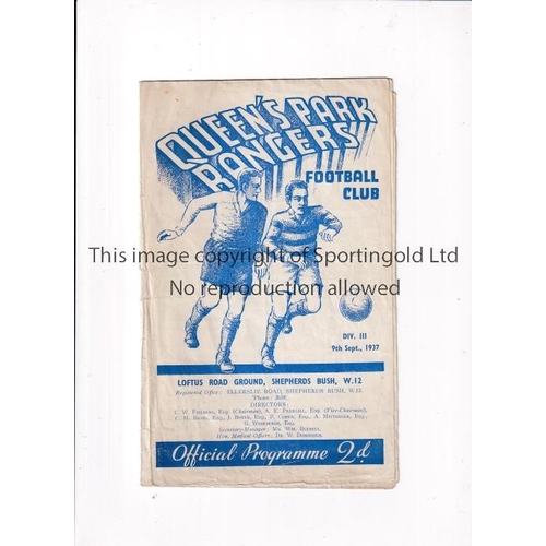 716 - QPR V MILLWALL 1937      Programme for the League match at Rangers 9/9/1937, horizontal fold and cre... 